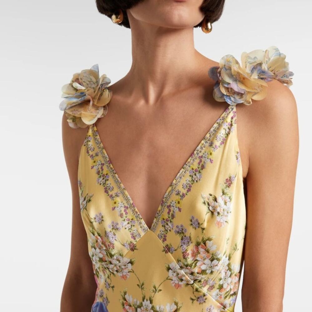 Camilla Embellished floral ruffled silk satin maxi dress NWT - Picture 3 of 9